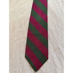 Polo Ralph Lauren Tie Green Maroon/Red Stripe 100% Silk Made in USA By Hand
